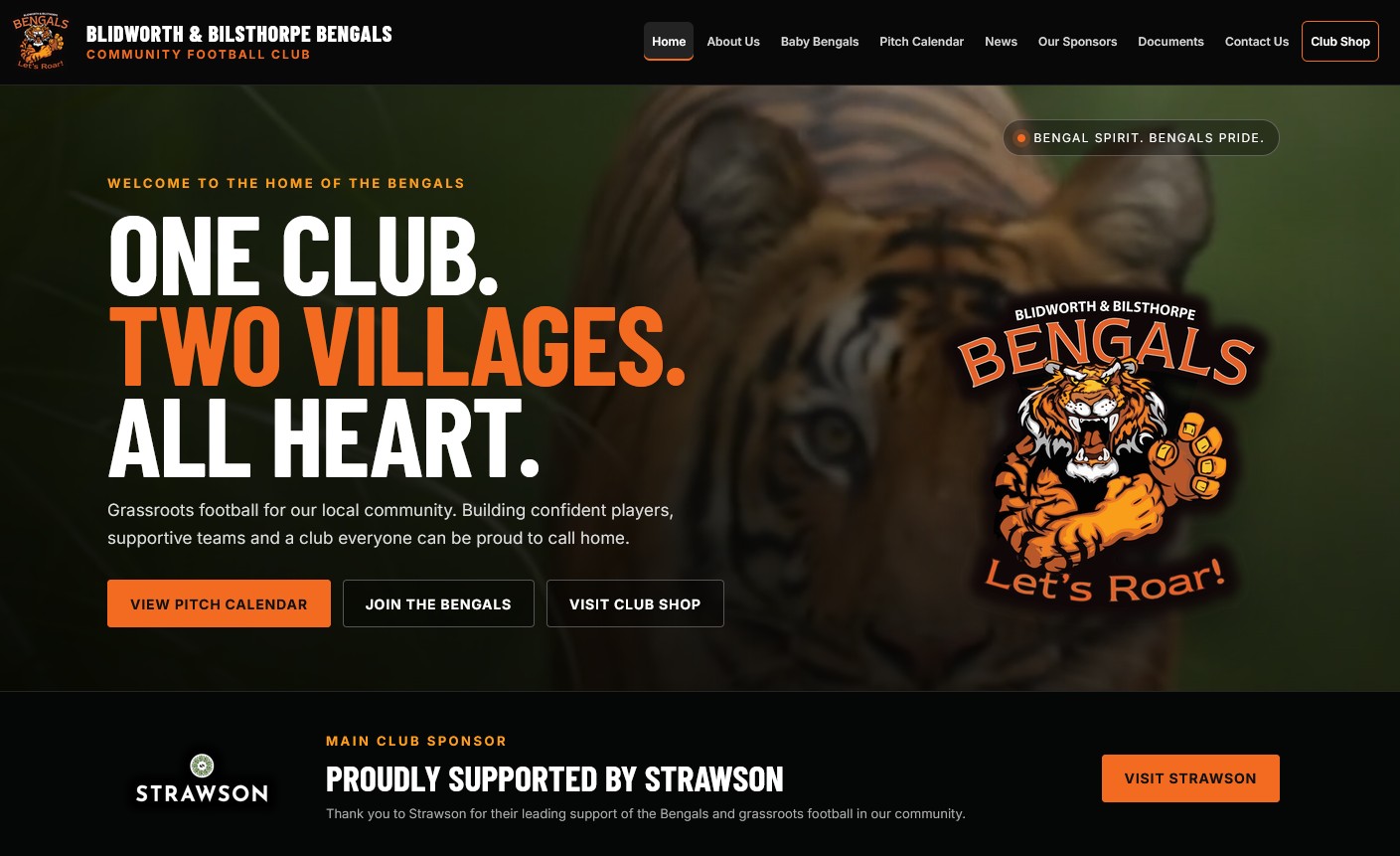 Blidworth and Bilsthorpe Bengals FC website developed by JH Software Solutions